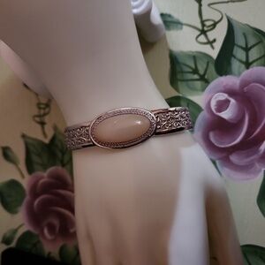 JTV Cabochon Peruvian Pink Opal Sterling Silver Cuff Bracelet